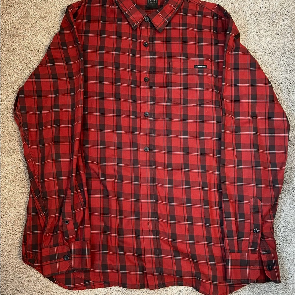 Oakley Red and Black Plaid Men's Button Down Shirt